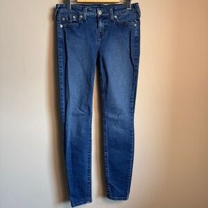 True Religion Women's Mid Rise Super Skinny HALLE Jeans Blue‎ 28 Casual